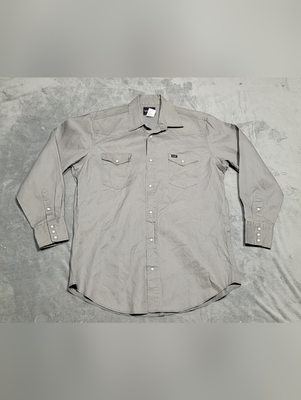 Wrangler Western Work Shirt Gray Pearl Snap XLT Canvas Heavy Cotton Long Sleeve